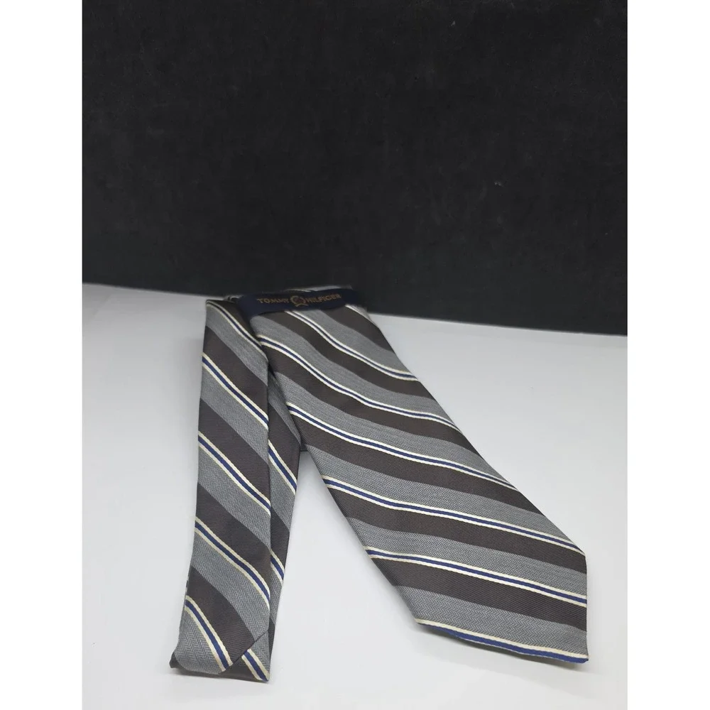 Tommy Hilfiger Brown Gray Stripe Men's Dress 100% Silk Tie Necktie New With Tag